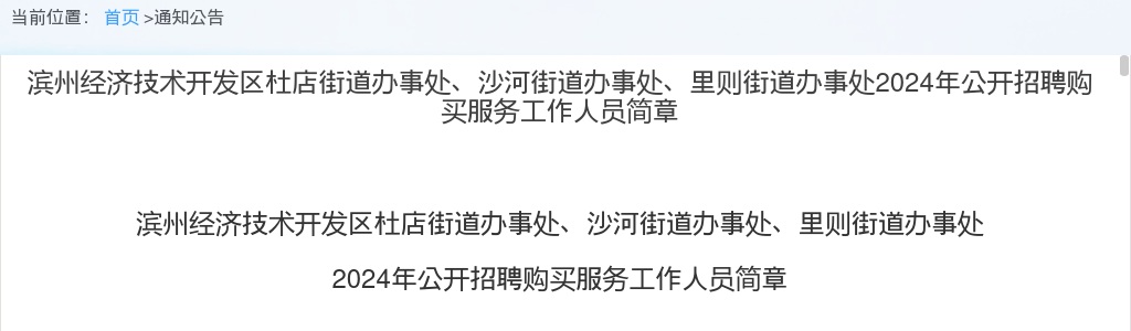 2024年滨州经济技术开发区下属街道办事处公开招聘购买服务工作人员简章（46人） 图片