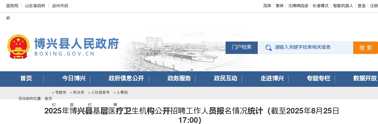 2025年滨州博兴县基层医疗卫生机构公开招聘工作人员报名情况统计（截至2025年8月26日17:00） 图片
